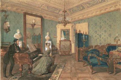 Innenansicht des Salons im Haus von Baron Stieglitz in St. Petersburg, 1841 von Pyotr Fyodorovich Sokolov